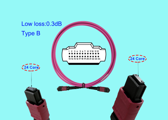 la correction de câble optique de fibre de 100G 24 MTP MPO attachent le type magenta B USCONEC de noyau de 3M OM4 24